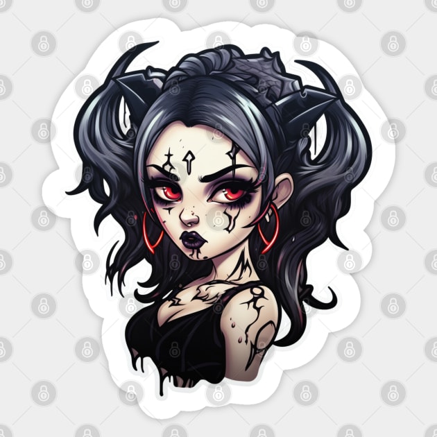 Inked Goth Girl Demon Sticker by Nightarcade